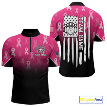 Load image into Gallery viewer, Custom American flag patriotic Pink ribbon breast cancer bowling shirt for men bowling team jersey NQS10413