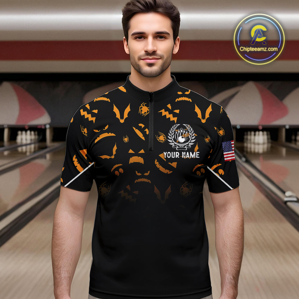 Custom American flag patriotic funny halloween pattern Bowling shirt for men bowling team jersey NQS10414