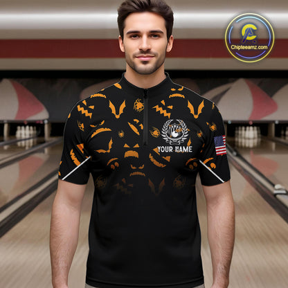 Custom American flag patriotic funny halloween pattern Bowling shirt for men bowling team jersey NQS10414