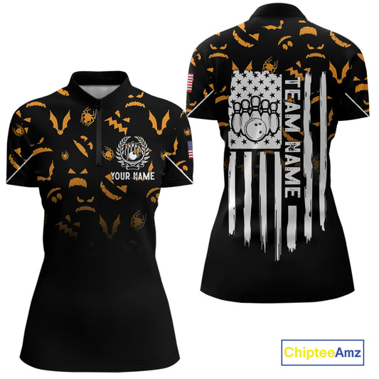 Custom American flag patriotic funny halloween pattern Bowling shirt for Women bowling team jersey NQS10414