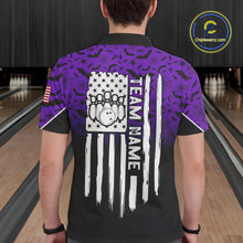 Load image into Gallery viewer, Purple Halloween pattern Custom American flag patriotic Bowling shirt for men, Bowling team jersey NQS10415