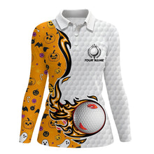 Load image into Gallery viewer, Funny Halloween pattern orange golf ball Womens polo shirts custom halloween golf gifts for golfer NQS8442