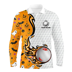 Funny Halloween pattern orange golf ball Men golf polo shirts custom halloween golf shirts, golf gifts NQS8442