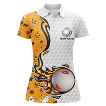 Load image into Gallery viewer, Funny Halloween pattern orange golf ball Womens polo shirts custom halloween golf gifts for golfer NQS8442