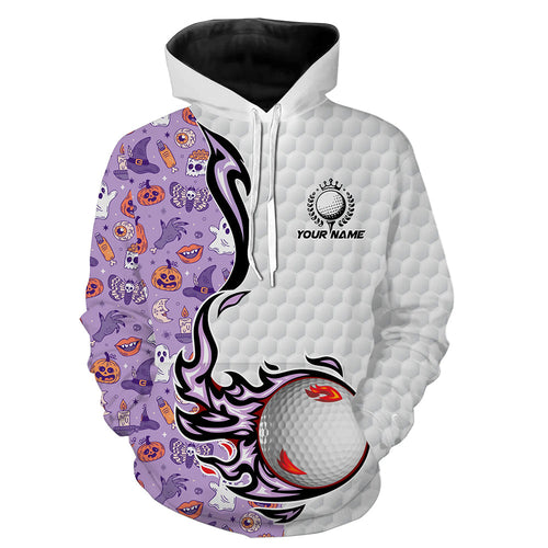 Funny purple Halloween pattern flame golf ball Hoodies custom Halloween golf gifts NQS8444