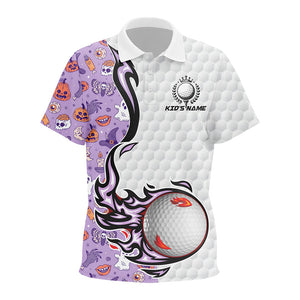 Funny purple Halloween pattern flame golf ball Kid golf polo shirts custom Halloween golf shirts NQS8444