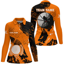 Load image into Gallery viewer, Black &amp; Orange spider golf Womens golf polo shirts custom Halloween golf shirt, ladies golf attire NQS8445