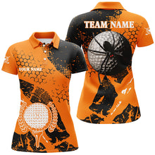 Load image into Gallery viewer, Black &amp; Orange spider golf Womens golf polo shirts custom Halloween golf shirt, ladies golf attire NQS8445