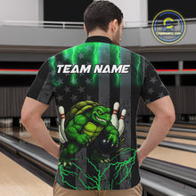 Load image into Gallery viewer, Black American flag Men&#39;s bowling shirts Custom Green lightning thunder Turtle Bowling Team Jerseys NQS10623