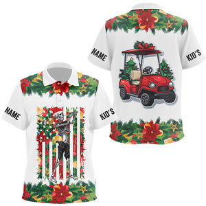 Christmas Skull golf cart American Flag custom Kid golf polo shirts, unique Christmas golf gift NQS8675