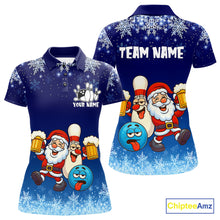 Load image into Gallery viewer, Funny Santa Drink Beer Blue snowflake Bowling Shirts For Women Custom Christmas Bowling Team Jerseys NQS11056