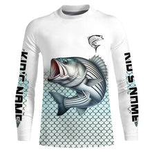 Load image into Gallery viewer, Striped Bass Fishing jerseys, Striper scales Custom name Long Sleeve performance Fishing Shirts NQS4513