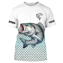 Load image into Gallery viewer, Striped Bass Fishing jerseys, Striper scales Custom name Long Sleeve performance Fishing Shirts NQS4513