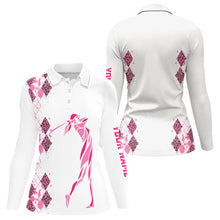 Load image into Gallery viewer, Pink Leopard argyle pattern white Women golf polo shirts custom golf wear for women, unique golf gifts NQS9349