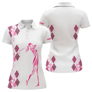 Pink Leopard argyle pattern matching golf shirts for couples custom his and hers matching golf outfits NQS9349