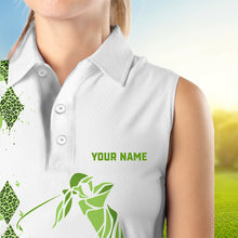 Load image into Gallery viewer, Green Leopard argyle pattern white Women sleeveless golf polo shirt custom golf tank top for women NQS9350