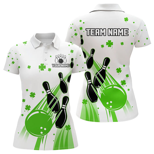 Green and White Shamrock Lucky Bowling Shirts For Women Custom St Patrick Day Team Bowling Jerseys NQS9499