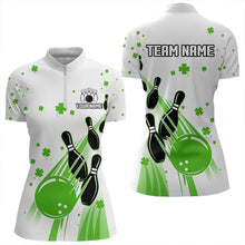 Load image into Gallery viewer, Green and White Shamrock Lucky Bowling Shirts For Women Custom St Patrick Day Team Bowling Jerseys NQS9499