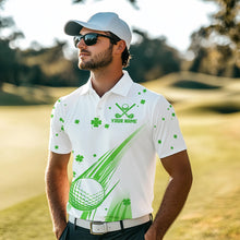 Load image into Gallery viewer, Green and White shamrock Lucky Mens golf polo shirts Custom St Patrick Day golf attire for men NQS9500