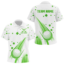 Load image into Gallery viewer, Green &amp; White shamrock Lucky Kid golf polo shirts Custom St Patrick Day golf attire for Kid NQS9500