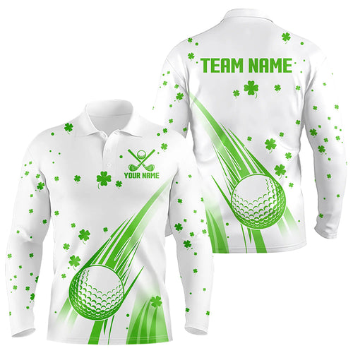 Green and White shamrock Lucky Mens golf polo shirts Custom St Patrick Day golf attire for men NQS9500