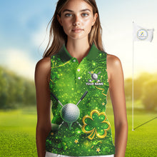Load image into Gallery viewer, Happy St Patrick's Day Green and Gold Shamrock Ladies Sleeveless Golf Shirt Custom Women Golf Clothes NQS11629