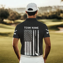 Load image into Gallery viewer, Black and White Retro American Flag Mens golf polo shirts custom team patriotic golf gifts golfer NQS9663