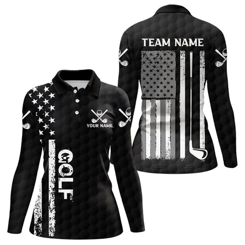 Black and White Retro American Flag Women golf polo shirts custom team patriotic golf gifts golfer NQS9663