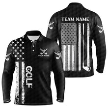 Load image into Gallery viewer, Black and White Retro American Flag Mens golf polo shirts custom team patriotic golf gifts golfer NQS9663
