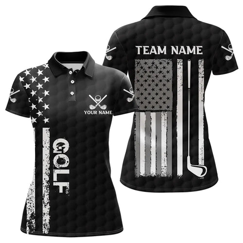 Black and White Retro American Flag Women golf polo shirts custom team patriotic golf gifts golfer NQS9663