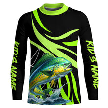 Load image into Gallery viewer, Personalized Mahi mahi ( Dorado) Long Sleeve Fishing Shirts, Tournament Fishing Jerseys | Green NQS7448