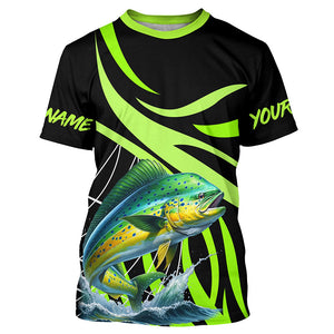 Personalized Mahi mahi ( Dorado) Long Sleeve Fishing Shirts, Tournament Fishing Jerseys | Green NQS7448