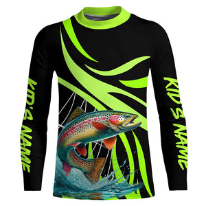 Personalized Rainbow trout Performance Long Sleeve Fishing Shirts, Tournament Fishing Jerseys | Green NQS7449