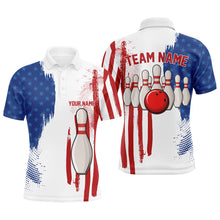 Load image into Gallery viewer, Red white and blue American flag Men bowling Polo, Quarter Zip shirt Custom Bowling Team League Jersey NQS7624