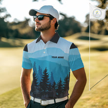 Load image into Gallery viewer, Blue pattern forest Mens Disc golf polo shirts Custom team disc golf jerseys for men NQS9943