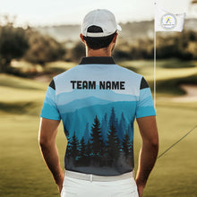 Load image into Gallery viewer, Blue pattern forest Mens Disc golf polo shirts Custom team disc golf jerseys for men NQS9943