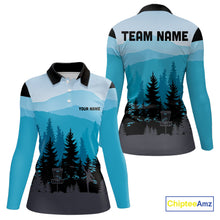 Load image into Gallery viewer, Blue pattern forest Women Disc golf polo shirts Custom team disc golf jerseys for ladies NQS9943