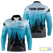 Load image into Gallery viewer, Blue pattern forest Mens Disc golf polo shirts Custom team disc golf jerseys for men NQS9943