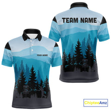 Load image into Gallery viewer, Blue pattern forest Mens Disc golf polo shirts Custom team disc golf jerseys for men NQS9943