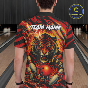 Personalized Tiger Bowling Shirts For Men, Orange Flame Lightning Thunder Tiger Team Bowling Jerseys NQS9947