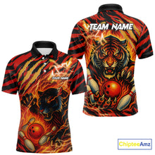Load image into Gallery viewer, Personalized Tiger Bowling Shirts For Men, Orange Flame Lightning Thunder Tiger Team Bowling Jerseys NQS9947