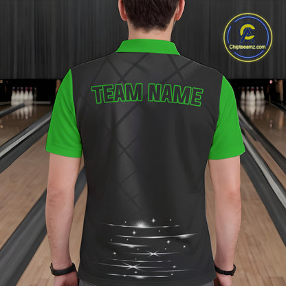 Black and Green bowling league jersey custom Mens Bowling Polo, 1/4 zip Shirt, gifts for men bowler NQS10096