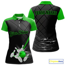 Load image into Gallery viewer, Black &amp; Green bowling league jersey custom Women Bowling Polo, 1/4 zip Shirt, gifts for ladies bowler NQS10096