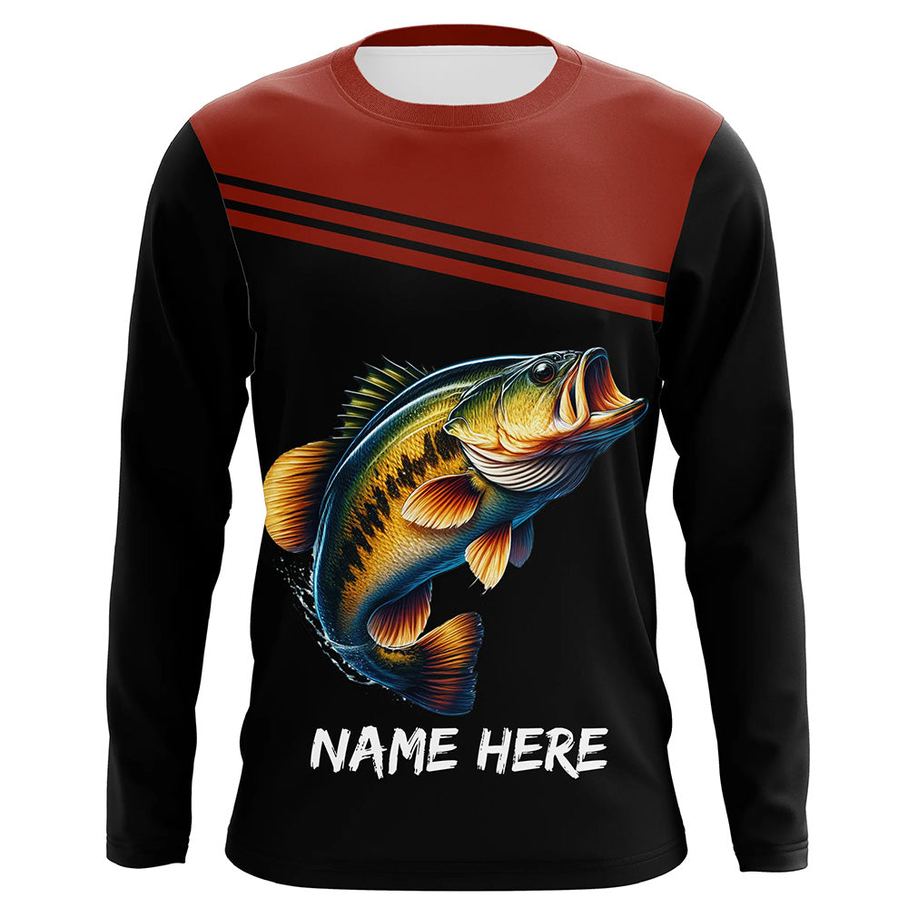 Red and black Bass Fishing Customize name Long sleeve UV protection performance Bass Fishing Shirts NQS2083