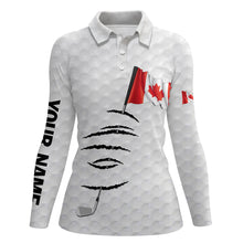 Load image into Gallery viewer, Personalized white golf polos shirt for women Canadian flag patriotic custom gifts for golf lovers NQS5910