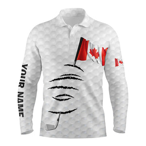 Personalized white golf polos shirt for men Canadian flag patriotic custom name gifts for golf lovers NQS5910