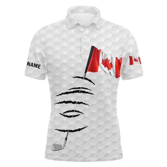 Personalized white golf polos shirt for men Canadian flag patriotic custom name gifts for golf lovers NQS5910