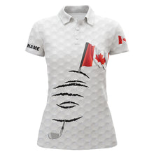 Load image into Gallery viewer, Personalized white golf polos shirt for women Canadian flag patriotic custom gifts for golf lovers NQS5910