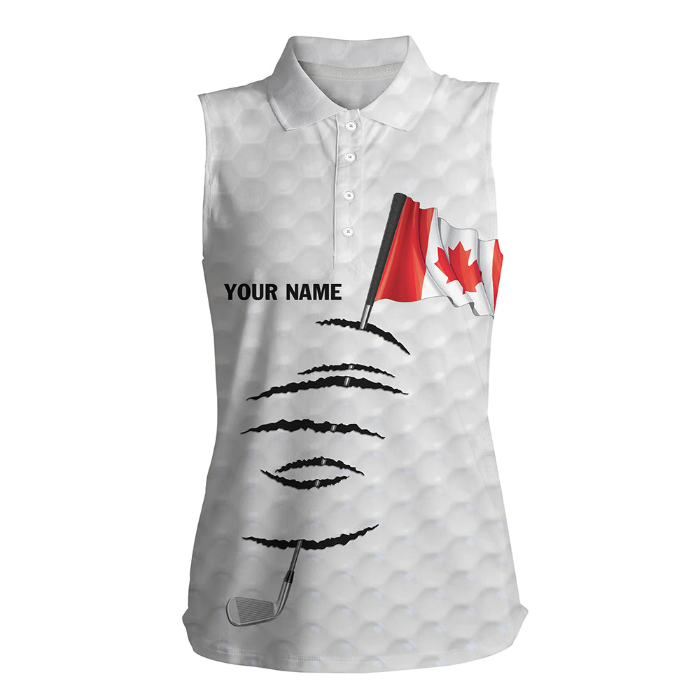 Personalized white golf sleeveless polos shirt for women Canadian flag patriotic custom golf gifts NQS5910