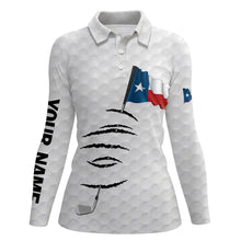 Load image into Gallery viewer, Personalized white golf polos shirt for women Texas flag patriotic custom gifts for golf lovers NQS5911